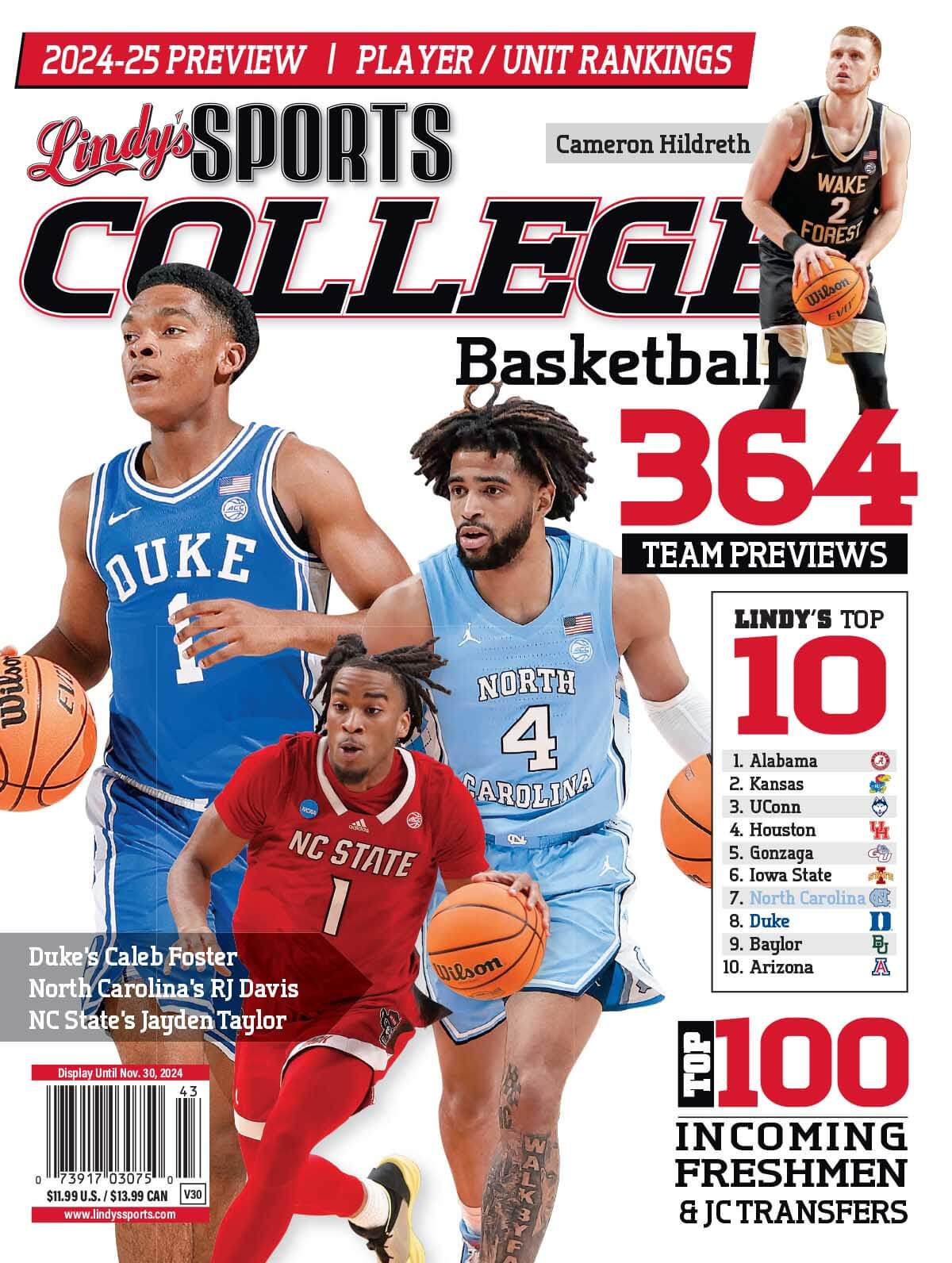 Lindy's Sports College 2024-25 Basketball Magazine Sports Magazines SureShot Books Publishing LLC NC /DUKE /NCS /WF