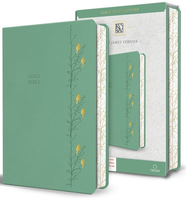 KJV Holy Bible, Large Print Medium Format, Green with Birds Faux Leather W/ Ribbon Marker, Red Letter by King James Version