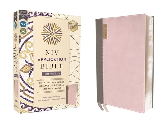 NIV Application Bible, Personal Size, Leathersoft, Pink/Gray, Red Letter, Comfort Print: Bringing the Ancient Message of the Bible Into Your World by Zondervan